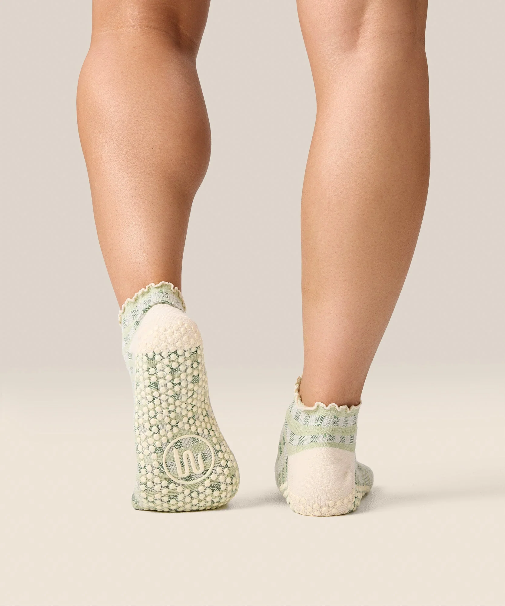 Low Rise Grip Socks - Gingham Frill Mint - Image 2