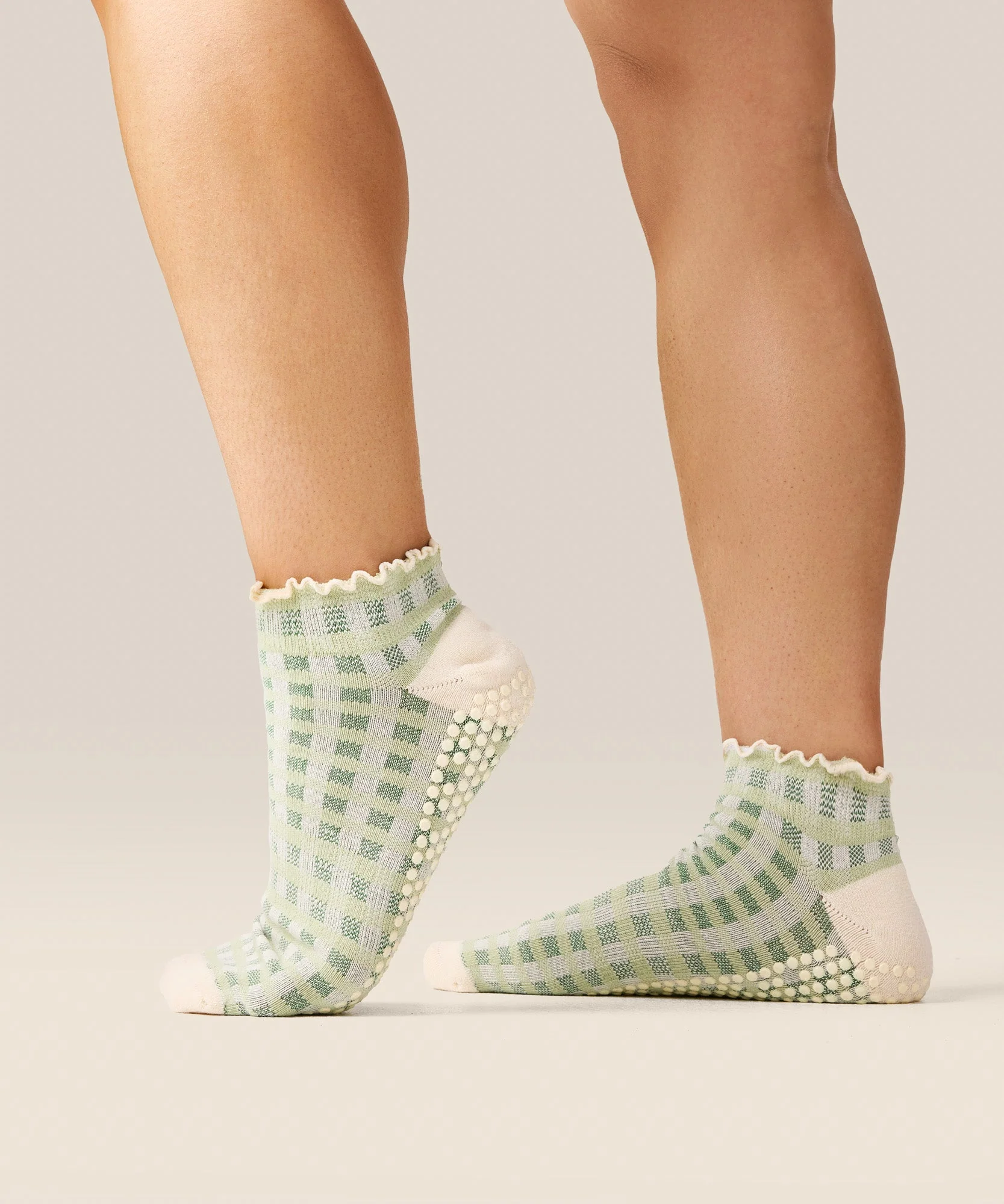 Low Rise Grip Socks - Gingham Frill Mint - Image 3