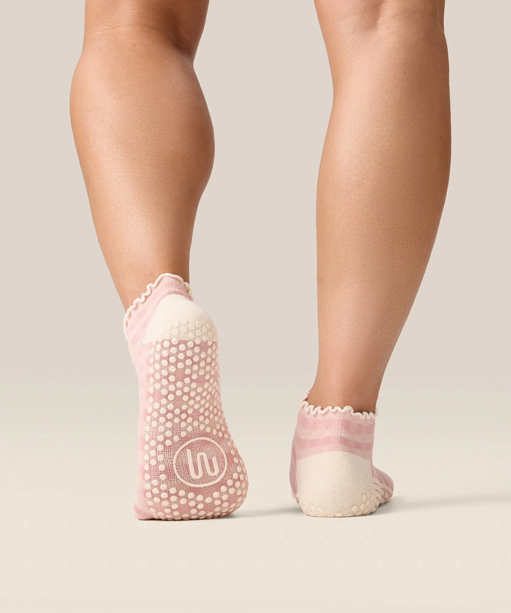 Low Rise Grip Socks - Gingham Frill Rose - Image 2
