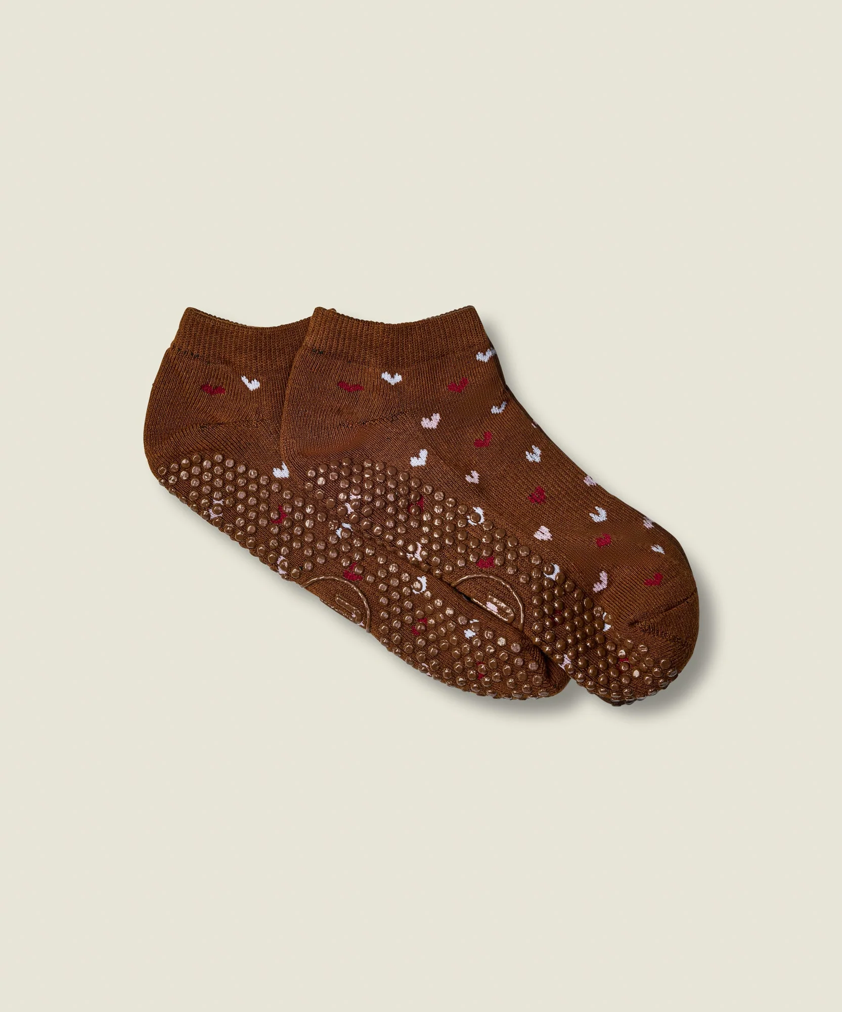 Low Rise Grip Socks - Hearts Aflutter Brown - Image 5
