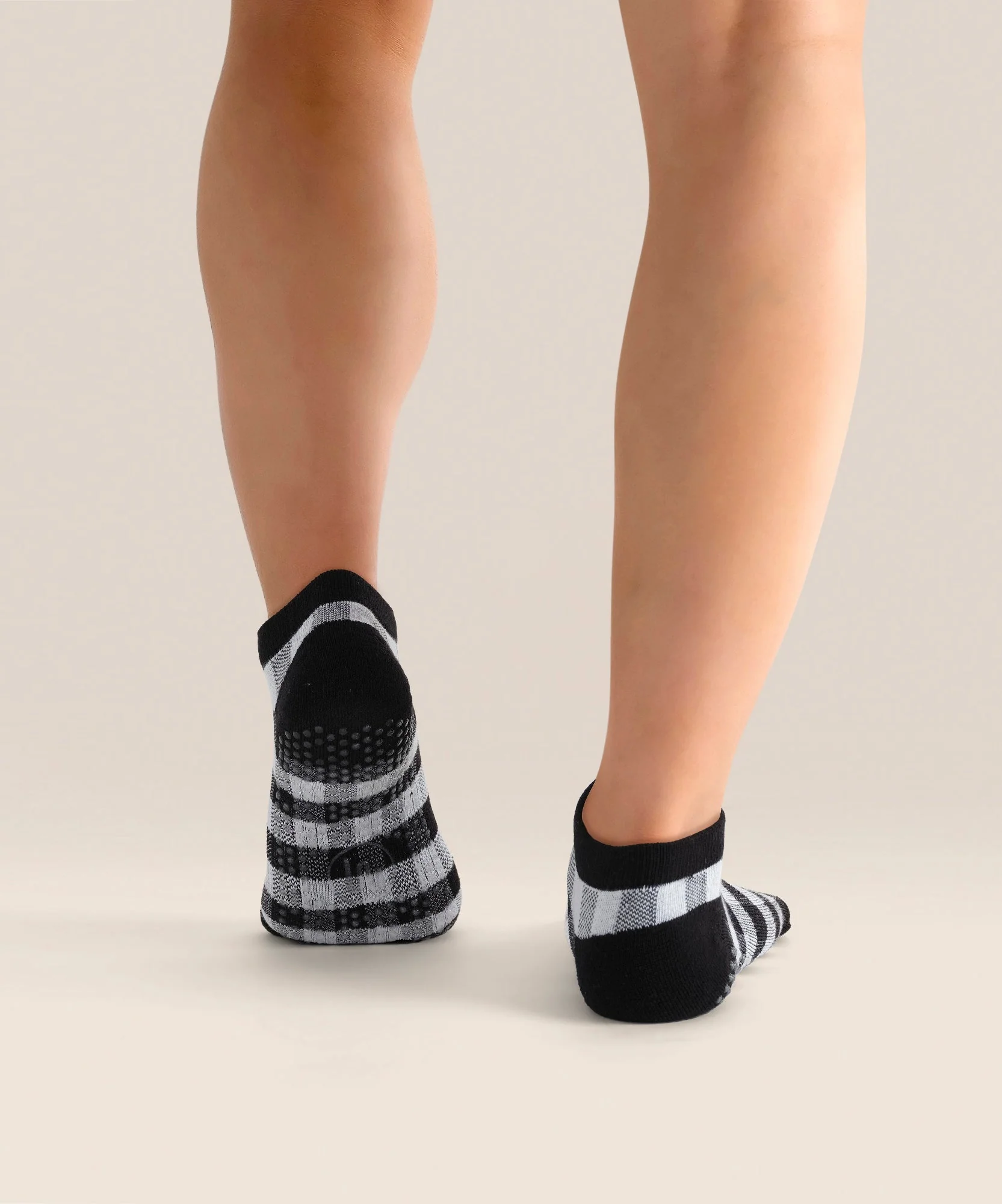 Low Rise Grip Socks - Monochrome Gingham - Image 2