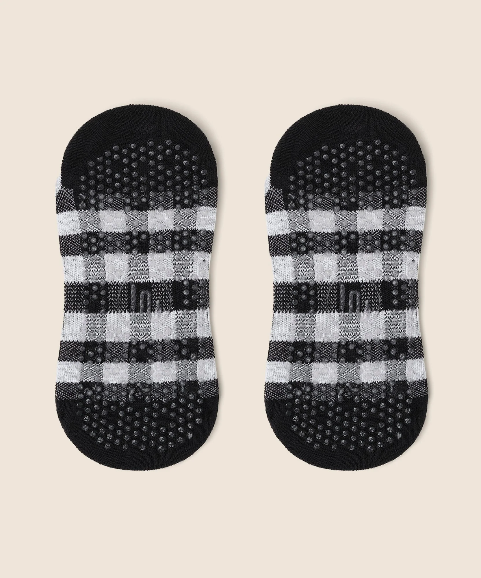 Low Rise Grip Socks - Monochrome Gingham - Image 4