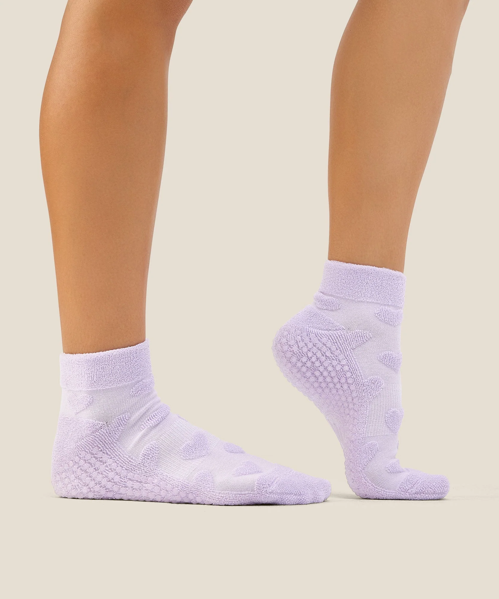 Low Rise Grip Socks - Terry Heart Lilac - Image 3