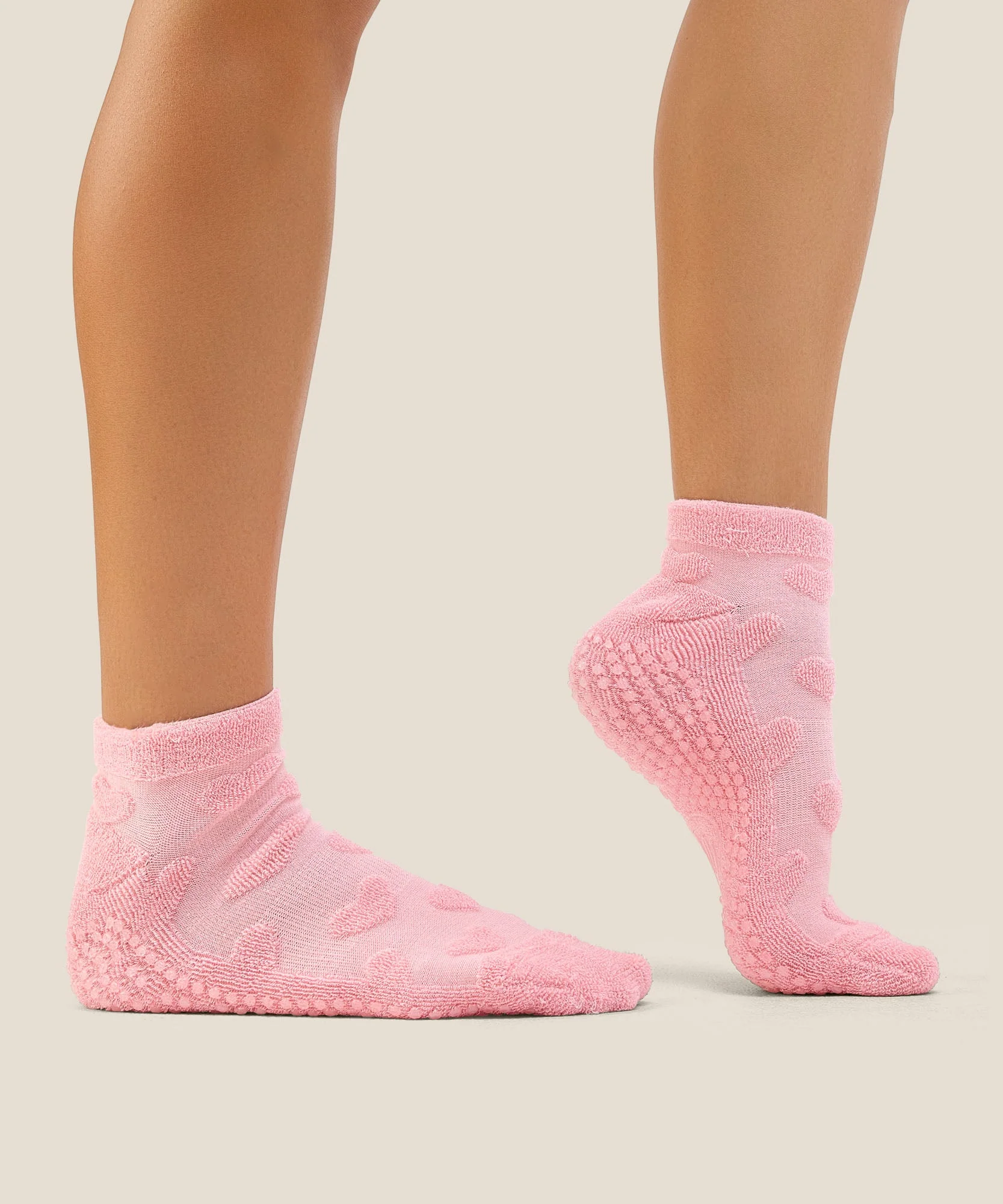Low Rise Grip Socks - Terry Heart Pink - Image 3