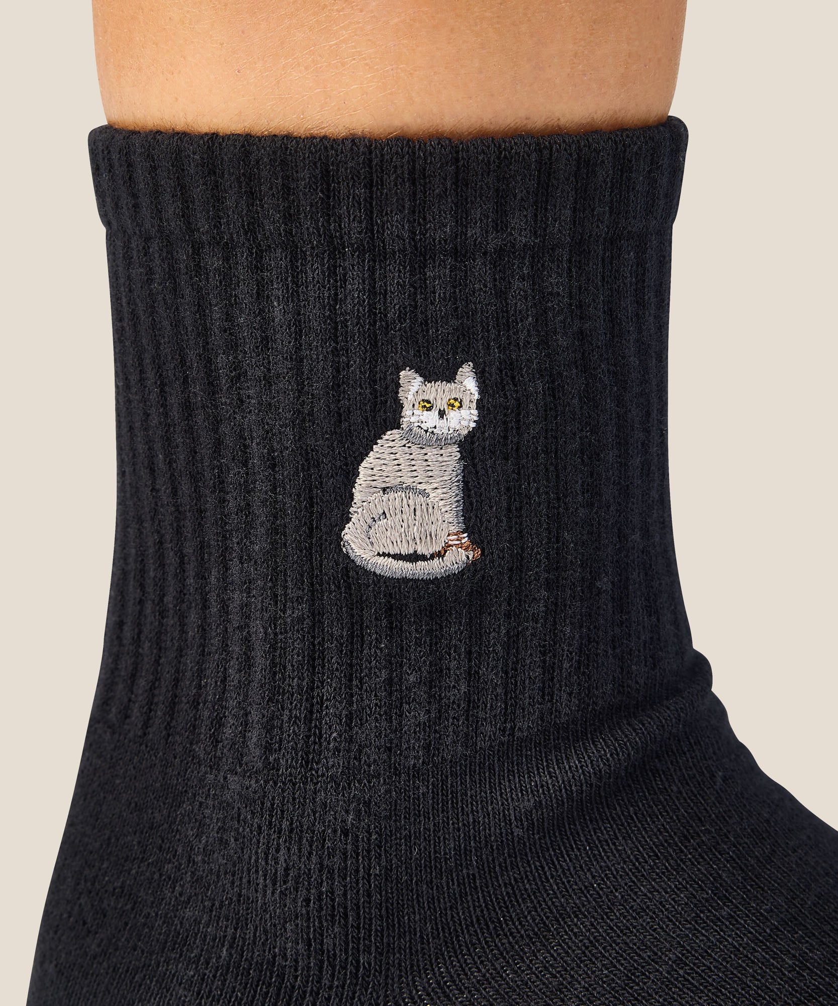 Crew Grip Socks - Grey Cat Black - Image 2