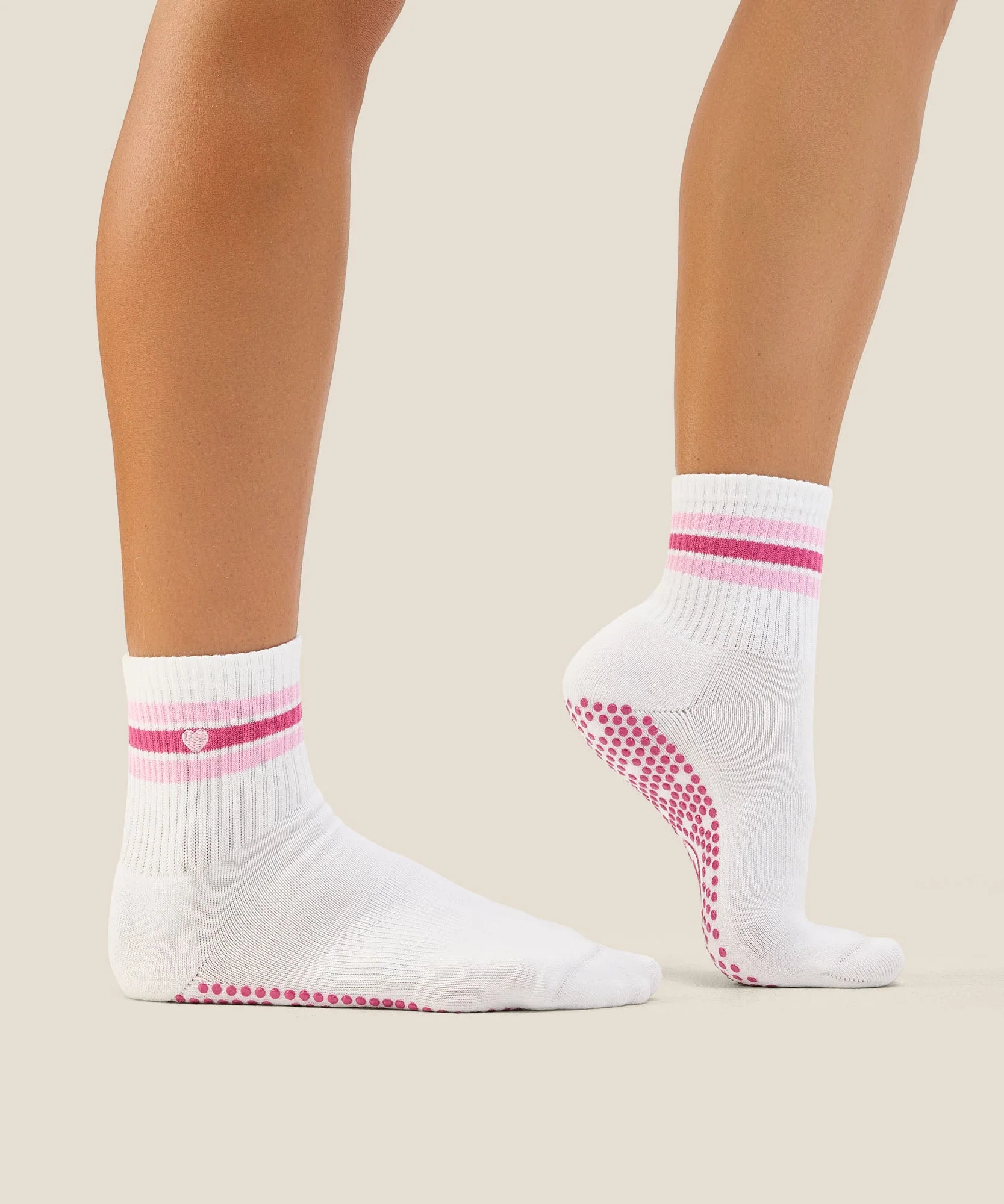 Crew Grip Socks - Mini-Heart Stripe Ivory - Image 4