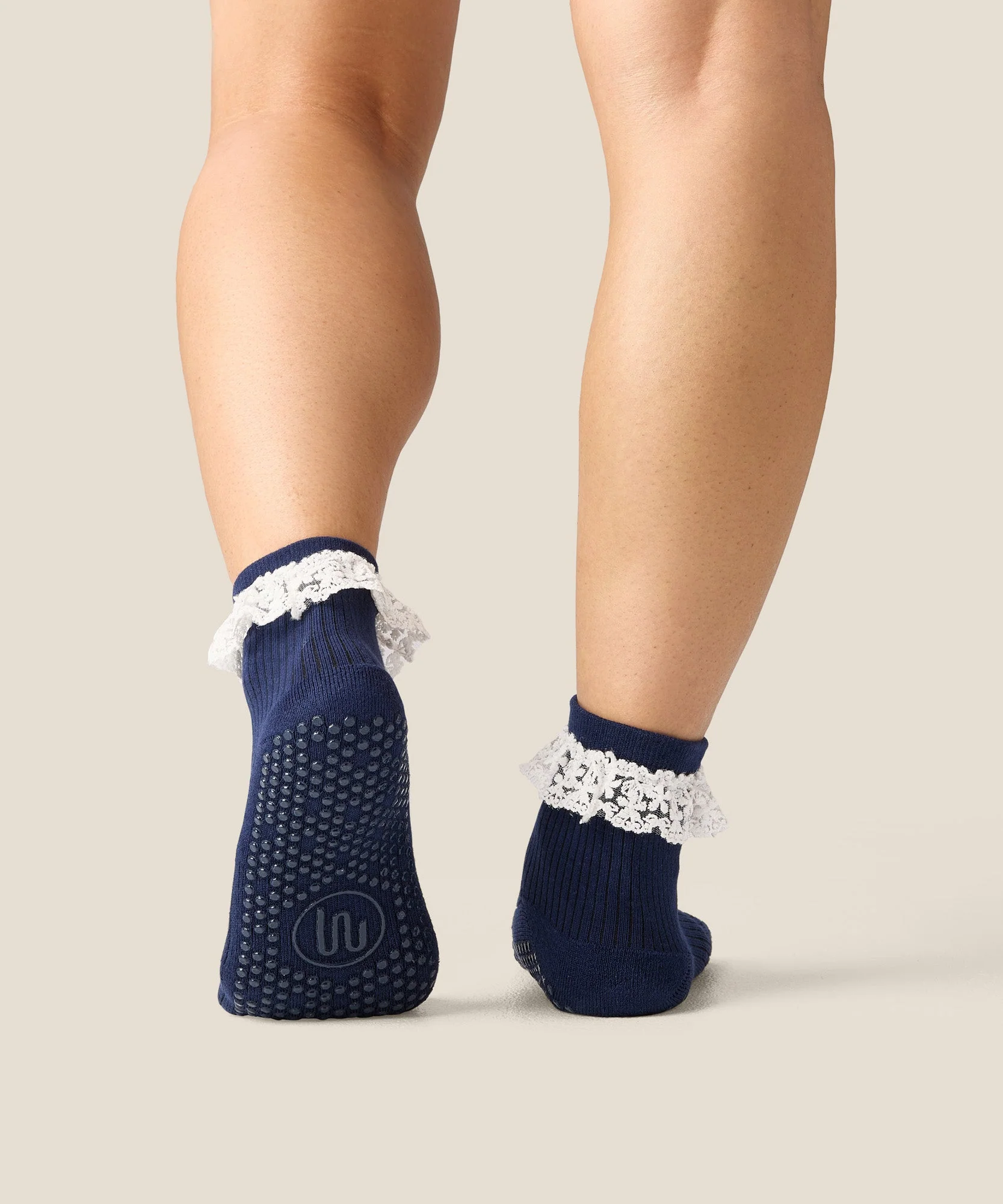 Quarter Crew Grip Socks - Lovers Lace Navy - Image 2