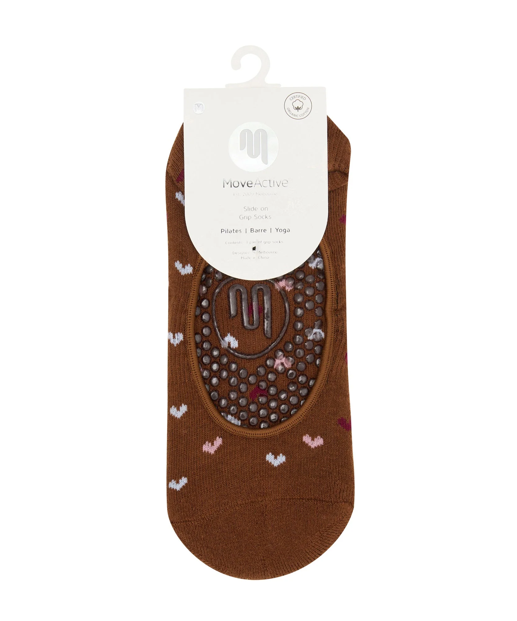 Slide On Grip Socks - Hearts Aflutter Brown - Image 5
